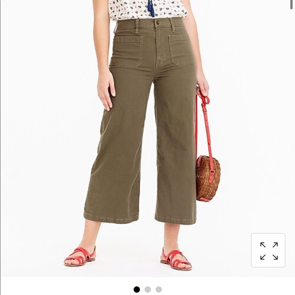 J crew point air wide leg pant in Loren green